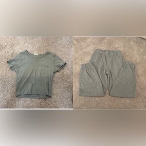 Green Brandy Melville John Galt sweatpants and baby tee